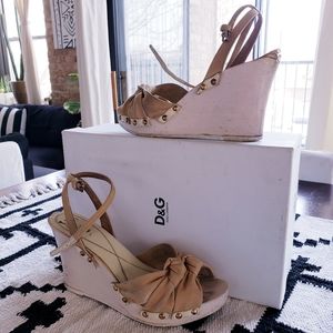 D&G Wood & Canvas Wedge Sandals